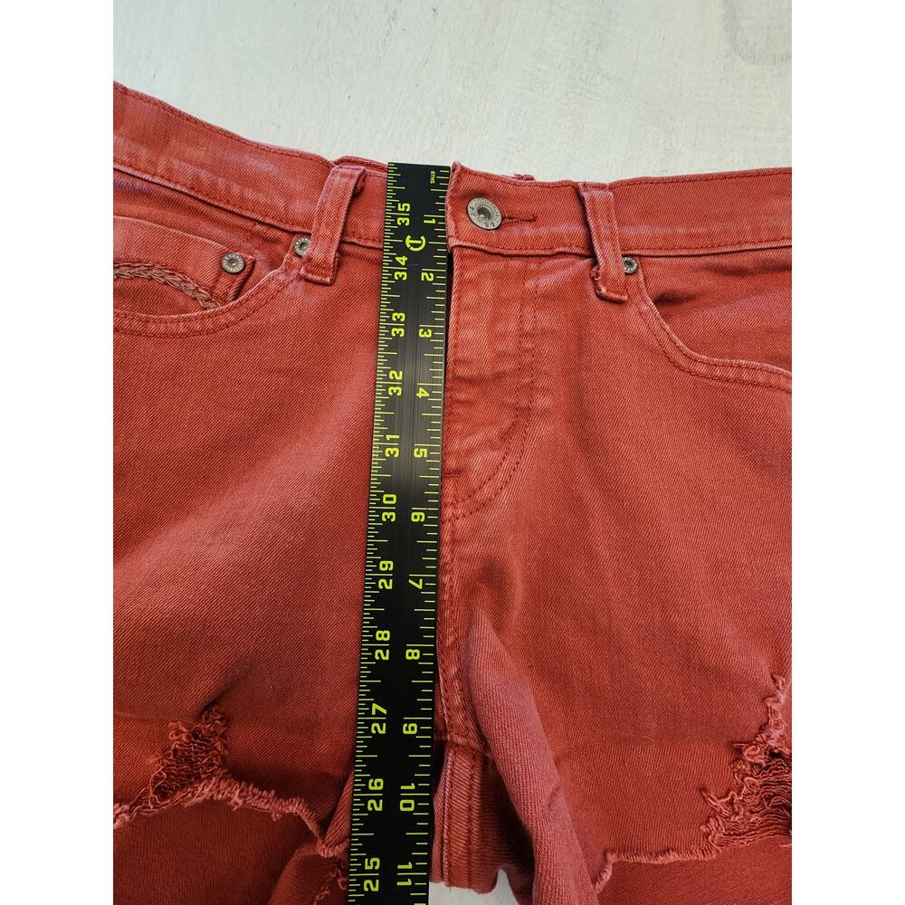 Levis Women's Cut off Denim Shorts SZ 4 Distressed Butterfly Patch Rust - Picture 9 of 11